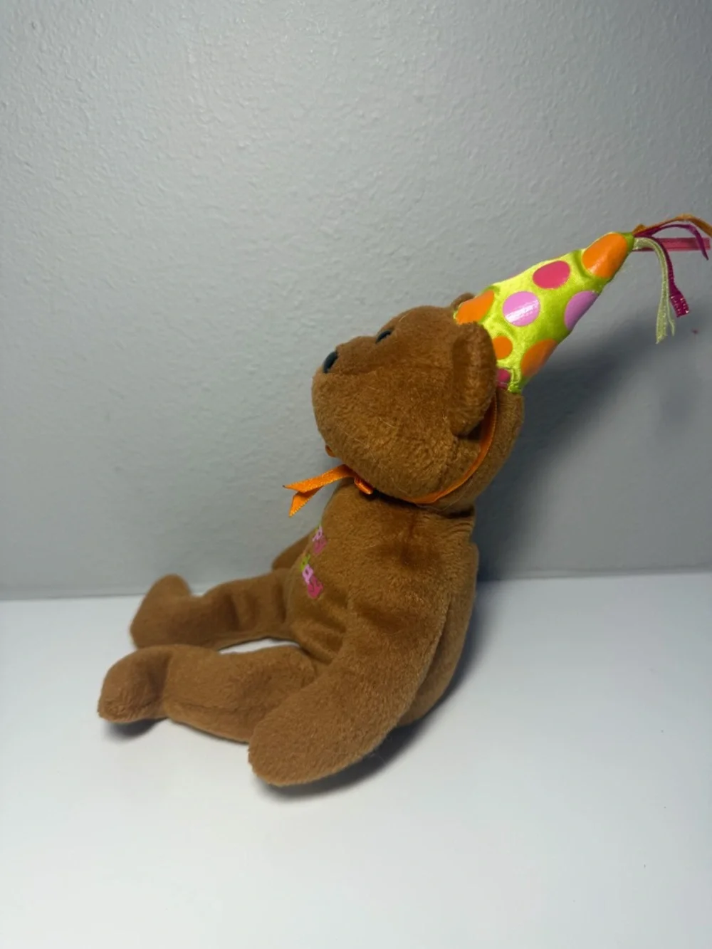 Happy Birthday Brown TyPlush Bear with Party Hat